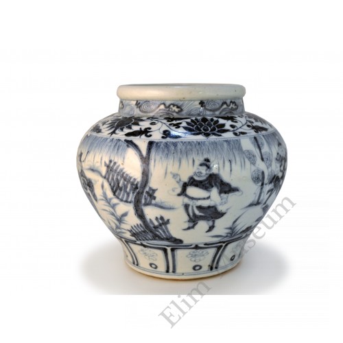 1413  A Yuan B&W jar with "Three Kingdoms" figures